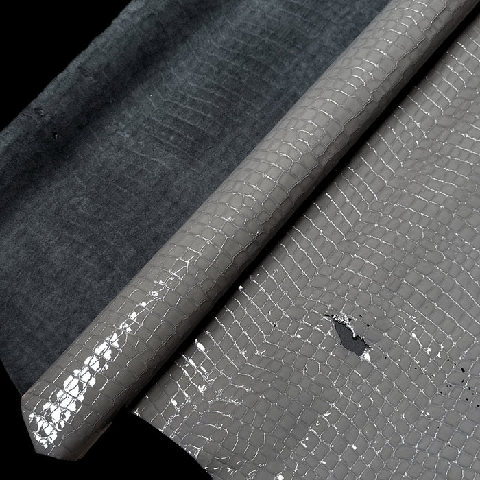 Italian Leather Side - Dark Gray Croc Embossed