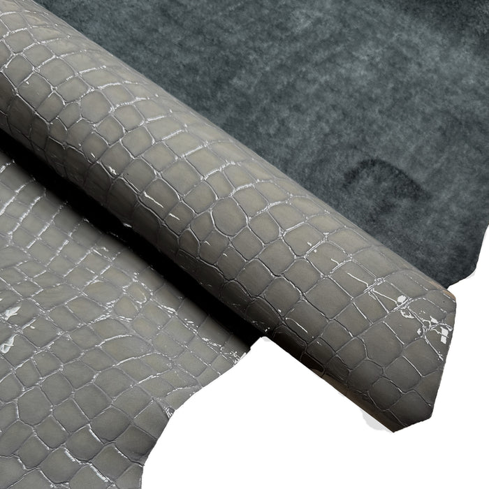Italian Leather Side - Dark Gray Croc Embossed