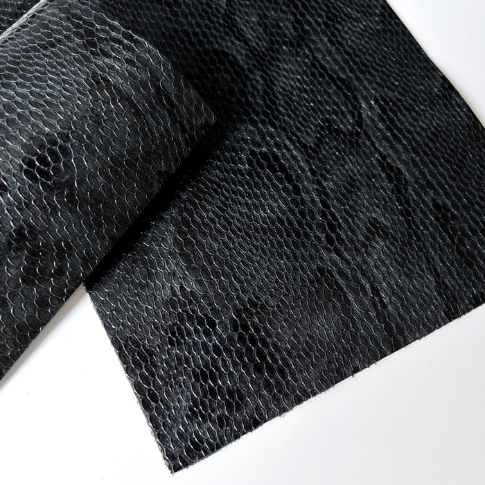 Snake Embossed Leather Panel - Dark Grey