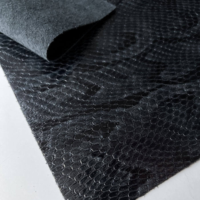 Snake Embossed Leather Panel - Dark Grey