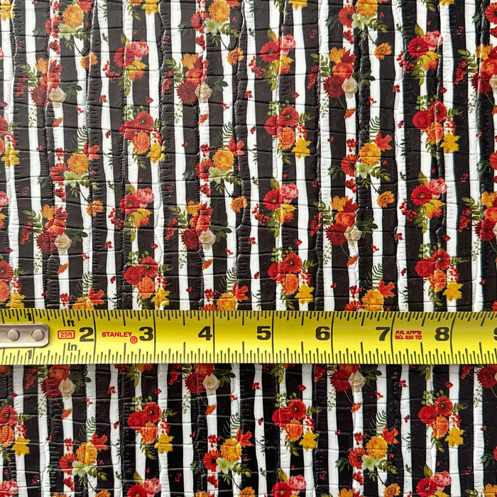 Fall Floral Stripe Printed Embossed Leather