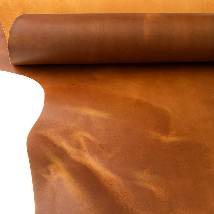 Oil Tan Cowhide Leather in Tan with Pull Up