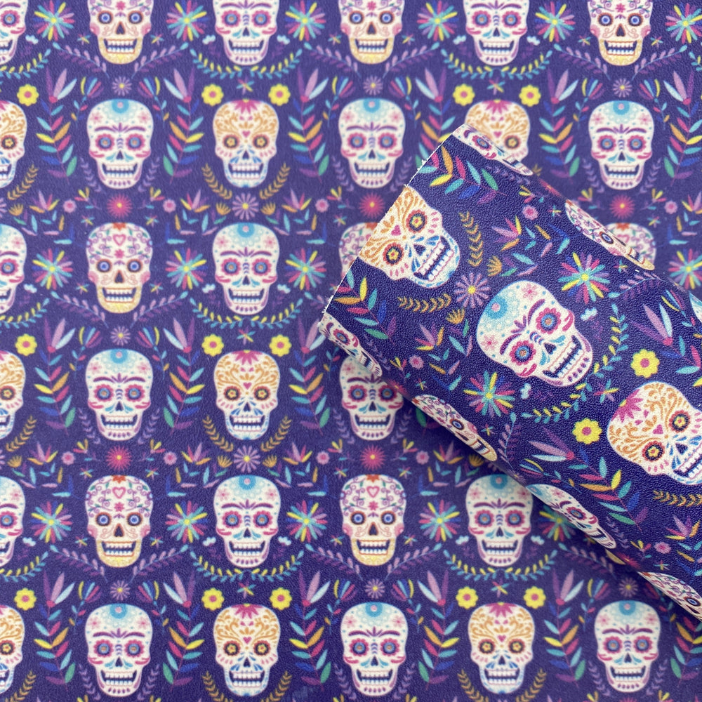 Purple Sugar Skull - Printed Leather