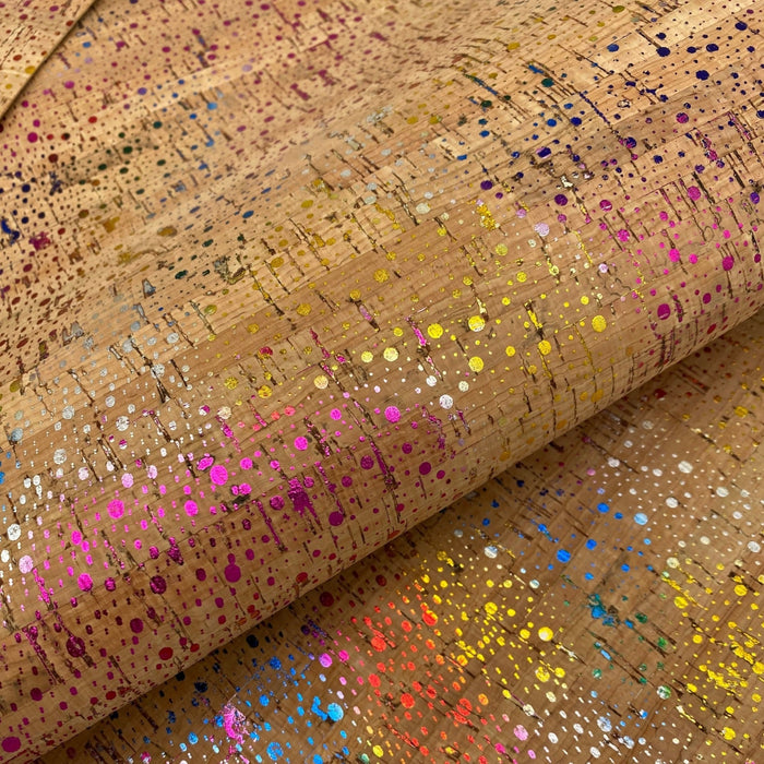 Metallic Rainbow Splatter Cork Fabric