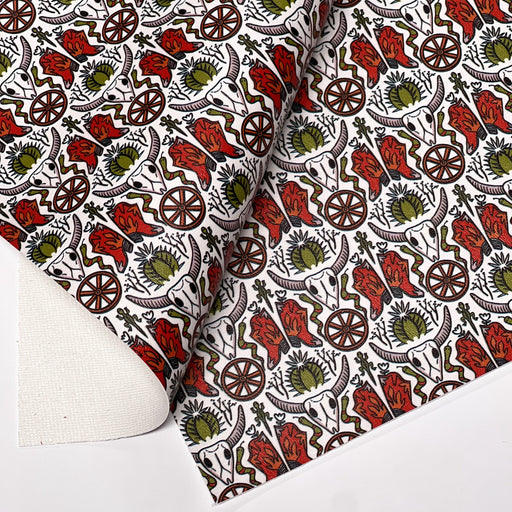 Cow Skull, Cowboy Boot,  Cacti Marine Vinyl Faux Leather