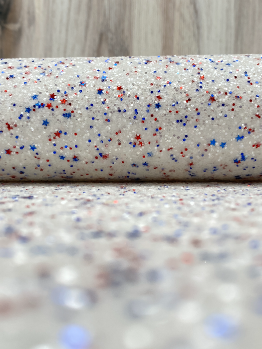 Independence Day Red White & Blue Glitter Fabric Sheet - Faux Leather