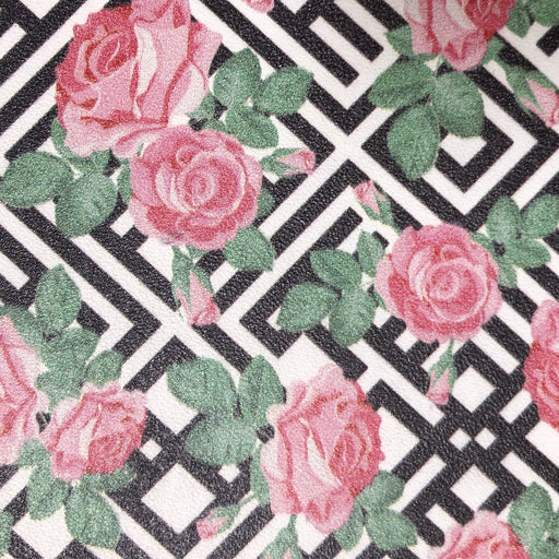 Geometric Pattern with Roses Printed Leather