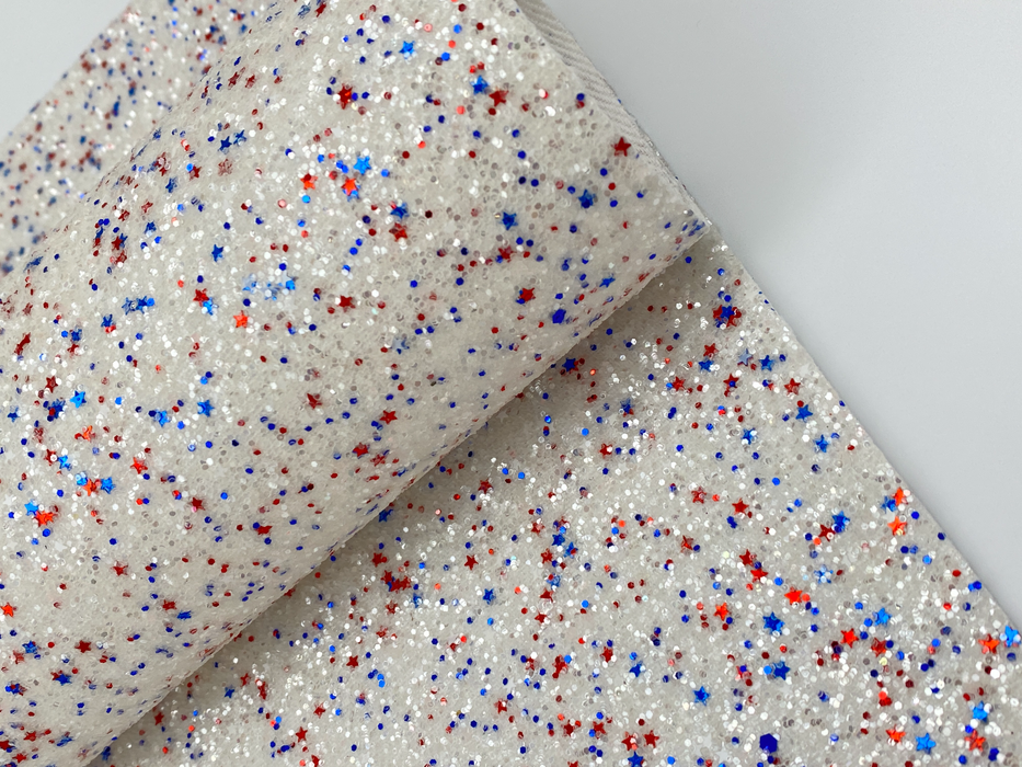 Independence Day Red White & Blue Glitter Fabric Sheet - Faux Leather