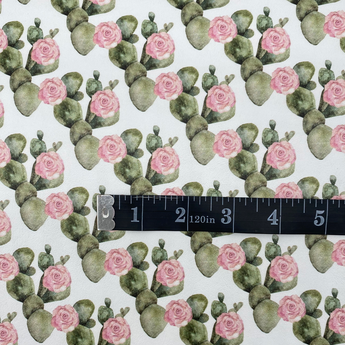 Cactus Flower Printed Marine Vinyl Faux Leather