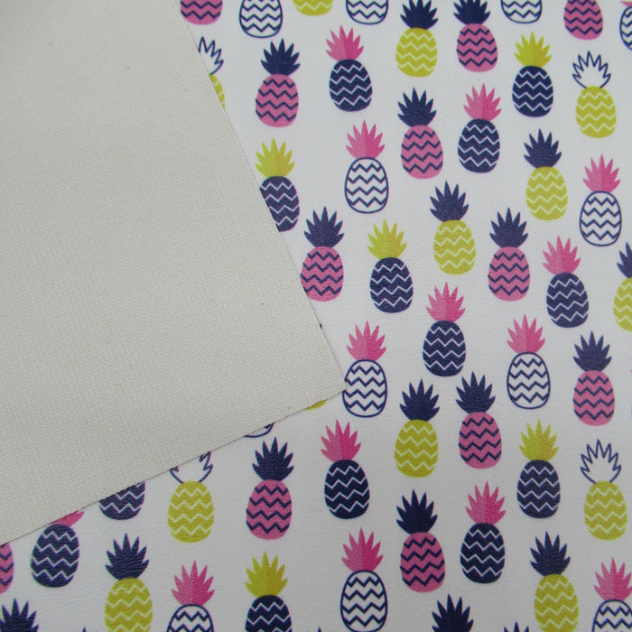 Pink and Navy Pineapple Printed Marine Vinyl Faux Leather