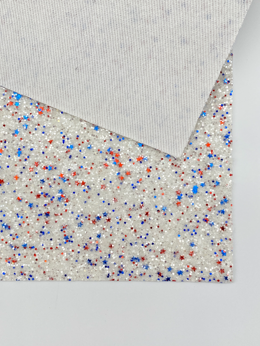 Independence Day Red White & Blue Glitter Fabric Sheet - Faux Leather