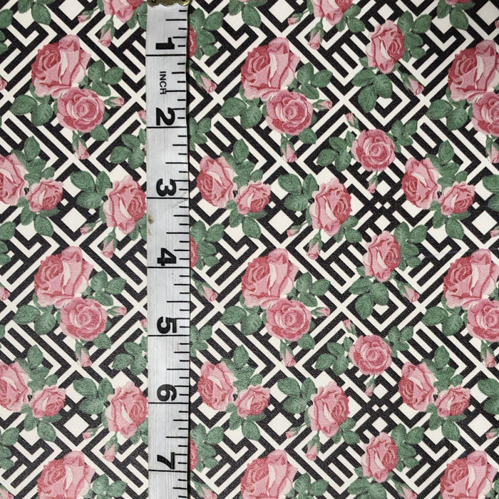 Geometric Pattern with Roses Printed Leather