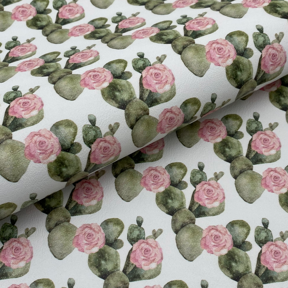 Cactus Flower Printed Marine Vinyl Faux Leather
