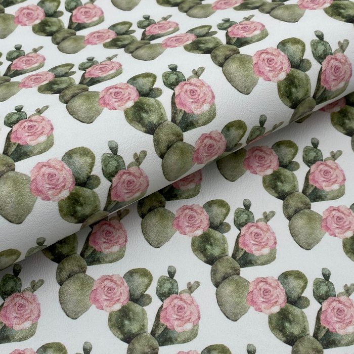 Cactus Flower Printed Marine Vinyl Faux Leather