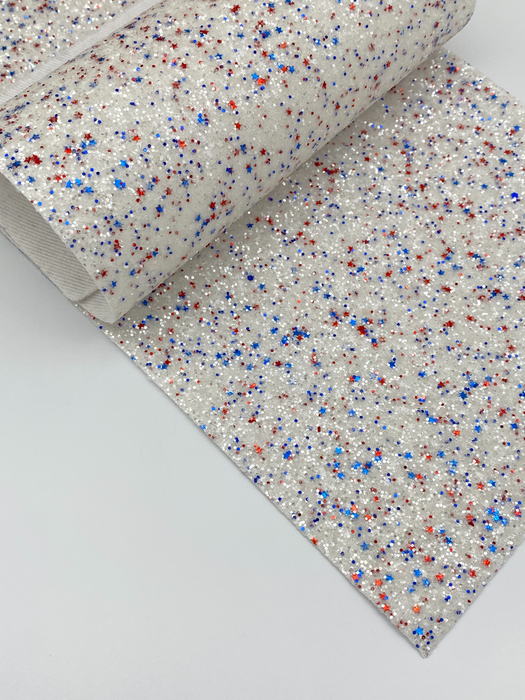 Independence Day Red White & Blue Glitter Fabric Sheet - Faux Leather
