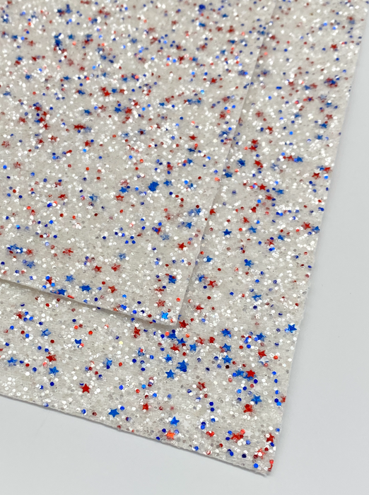 Independence Day Red White & Blue Glitter Fabric Sheet - Faux Leather