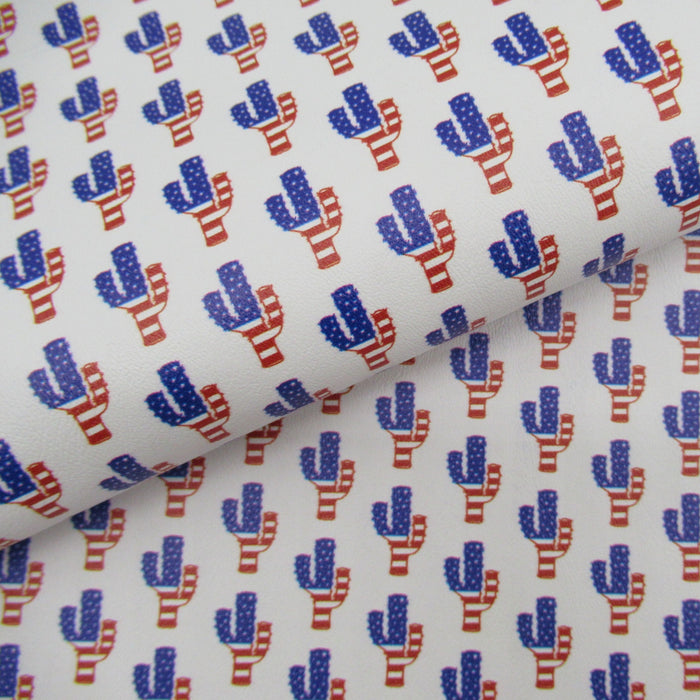 Patriotic Cactus Printed Marine Vinyl Faux Leather