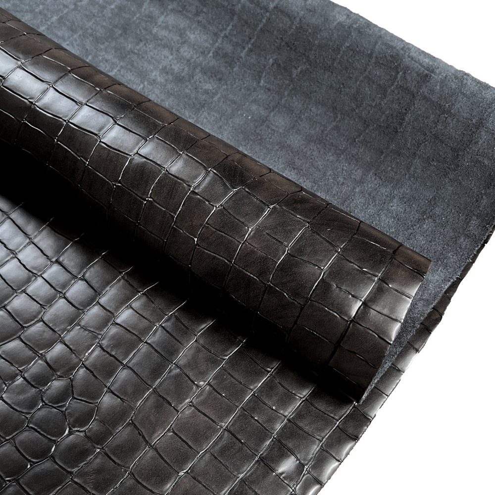 Italian Croc Embossed Side - Dark Shadow Grey