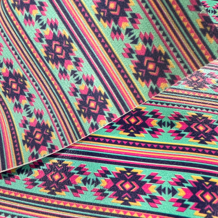 Turquoise and Hot Pink Aztec Marine Vinyl Faux Leather