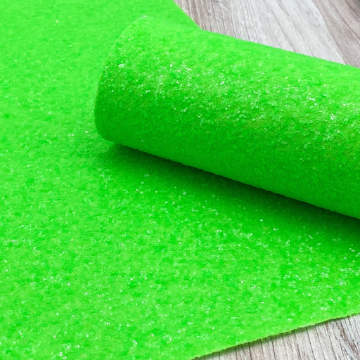Electric Lime Green Neon Glitter Fabric Sheet -  Faux Leather