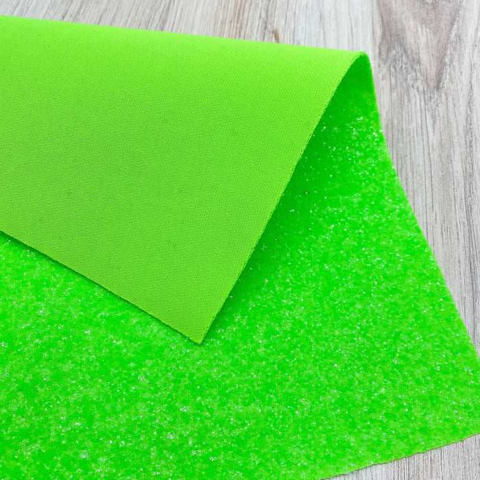 Electric Lime Green Neon Glitter Fabric Sheet -  Faux Leather
