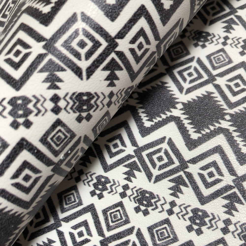 Rustic Black Aztec Printed Leather