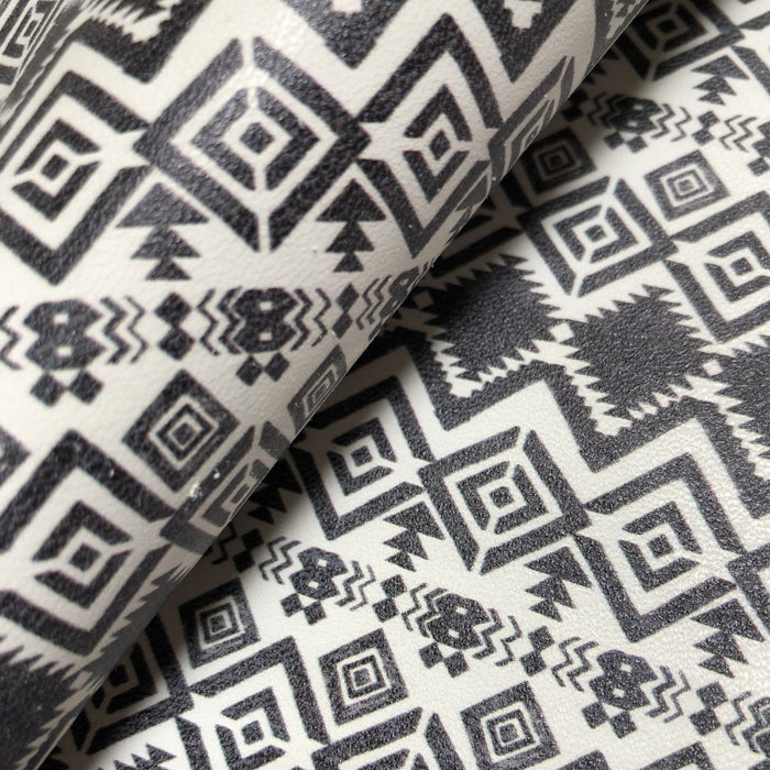 Rustic Black Aztec Printed Leather