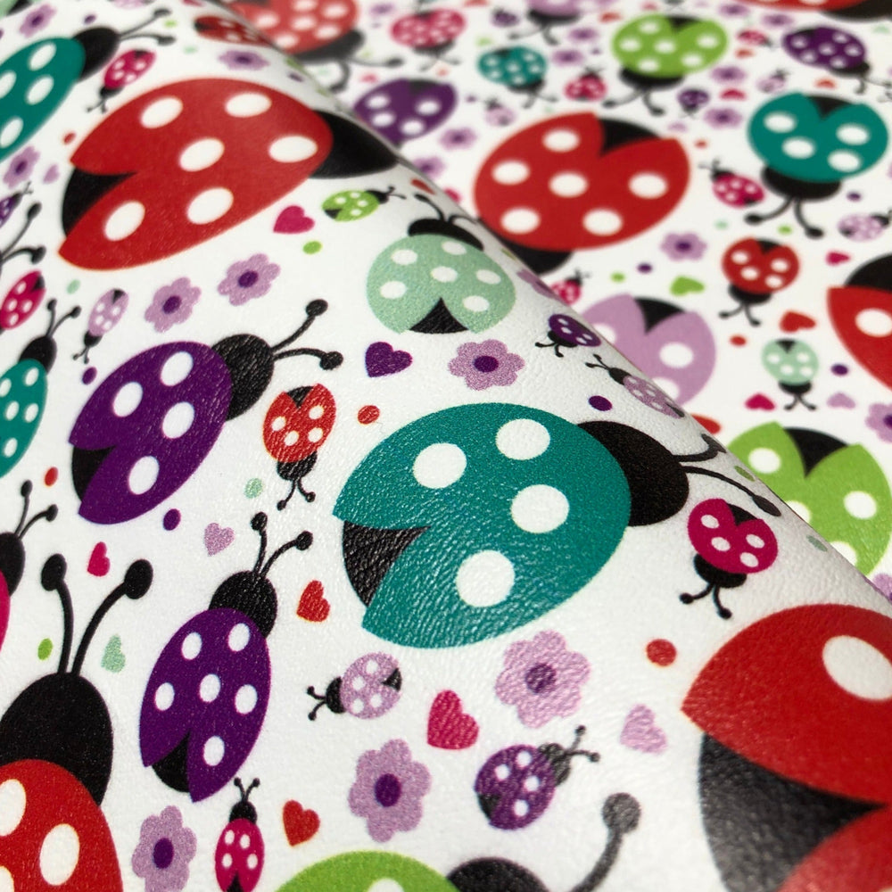 Colorful Ladybugs Printed Marine Vinyl Faux Leather