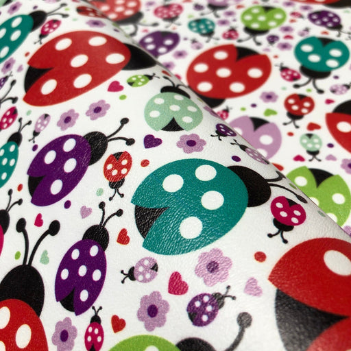 Colorful Ladybugs Printed Marine Vinyl Faux Leather