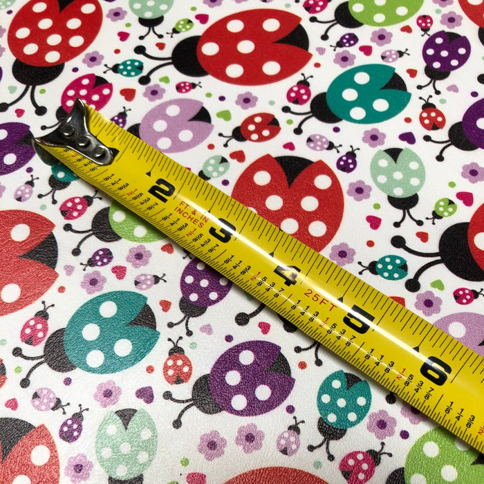 Colorful Ladybugs Printed Marine Vinyl Faux Leather