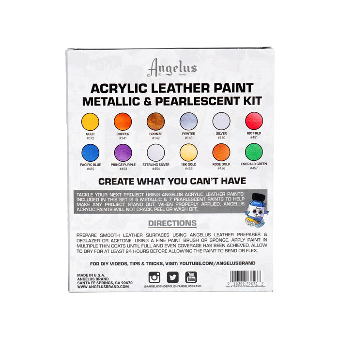 Angelus Pearlescent and Metallic Paint Kit - 12 Colors