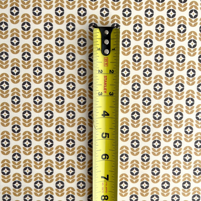 Retro Geometric Navy and Mustard Yellow Printed Leather