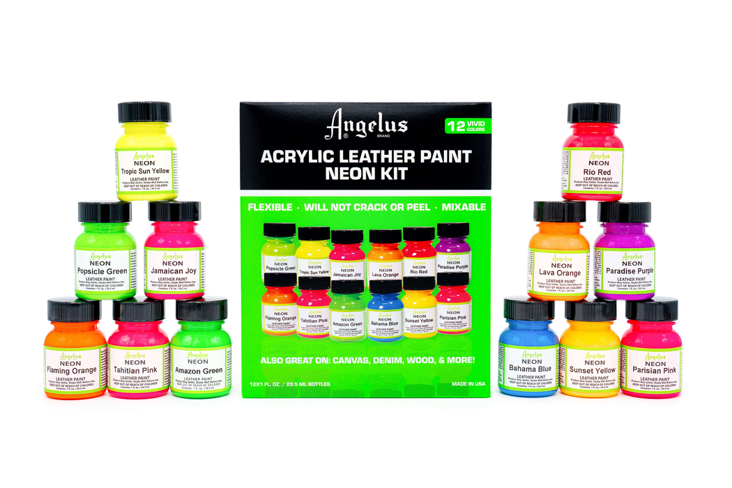 Angelus Acrylic Paint - Complete Neon Color Kit 12 Colors