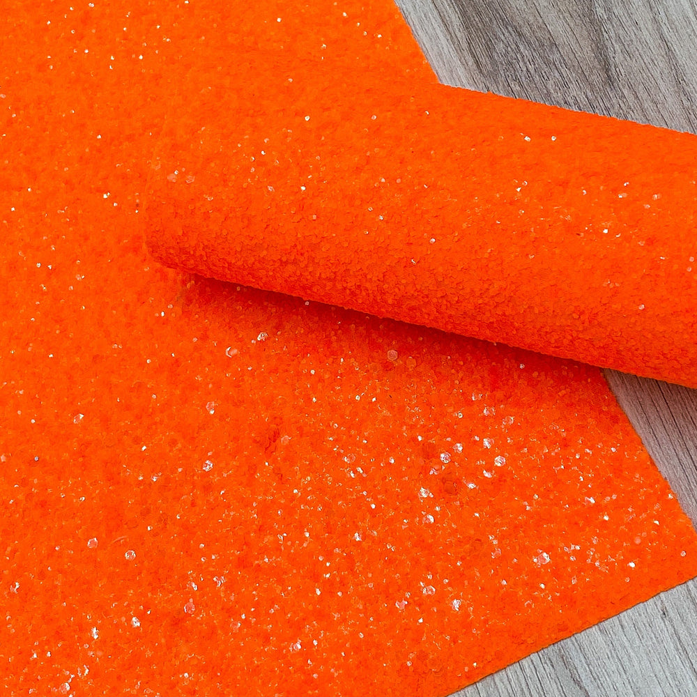 Outrageous Orange Neon Glitter Fabric Sheet - Faux Leather