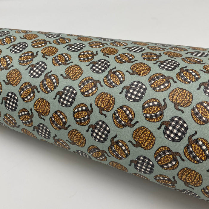 Leopard and Buffalo Plaid Pumpkin Printed Leather