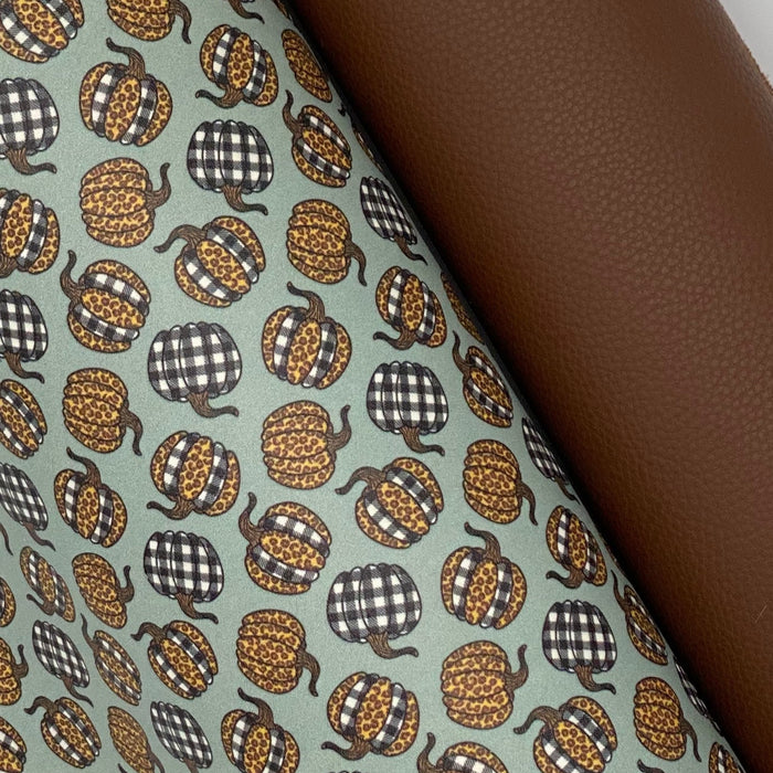 Leopard and Buffalo Plaid Pumpkin Printed Leather