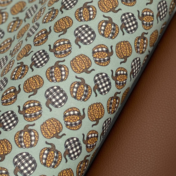 Leopard and Buffalo Plaid Pumpkin Printed Leather
