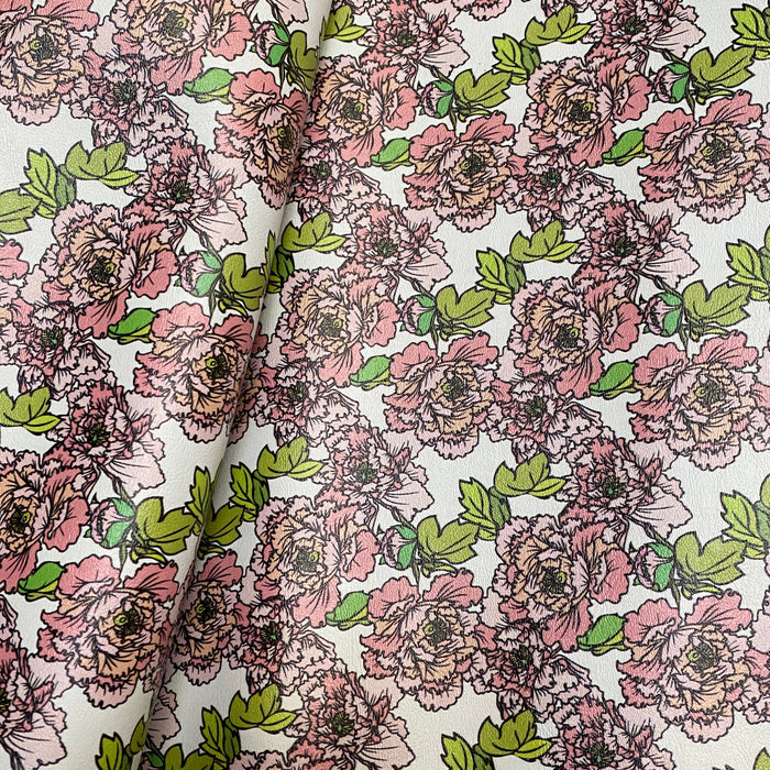 Pink Carnation Printed Marine Vinyl Faux Leather