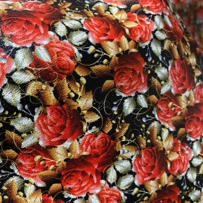 Dark Roses Printed Marine Vinyl Faux Leather