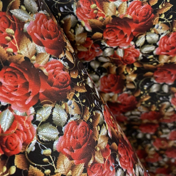 Dark Roses Printed Marine Vinyl Faux Leather