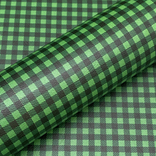 Green Buffalo Plaid Printed Marine Vinyl Faux Leather