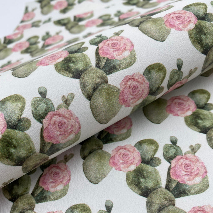 Cactus Flower Printed Marine Vinyl Faux Leather