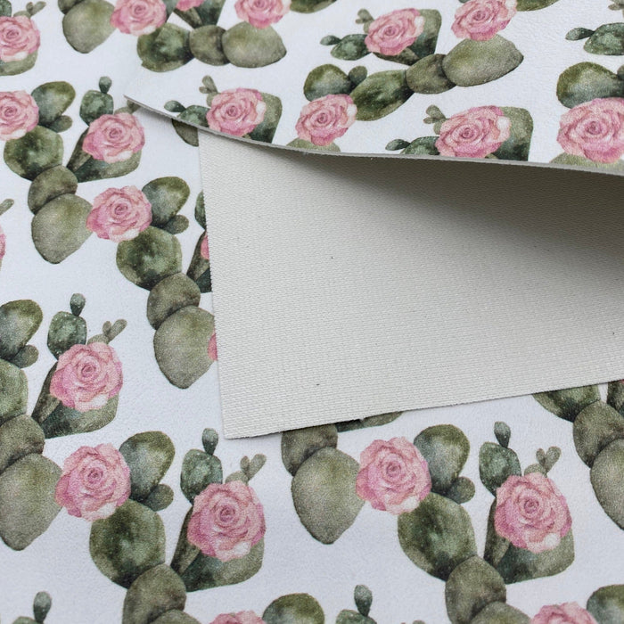 Cactus Flower Printed Marine Vinyl Faux Leather