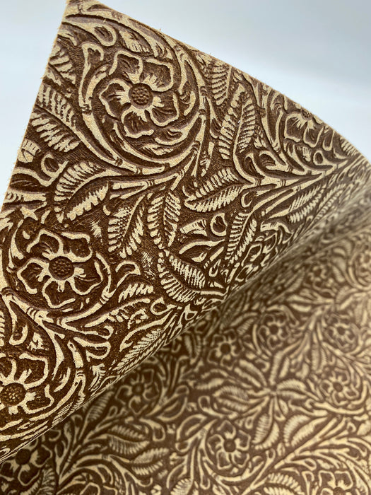 Floral Embossed Suede Sheet - Tan