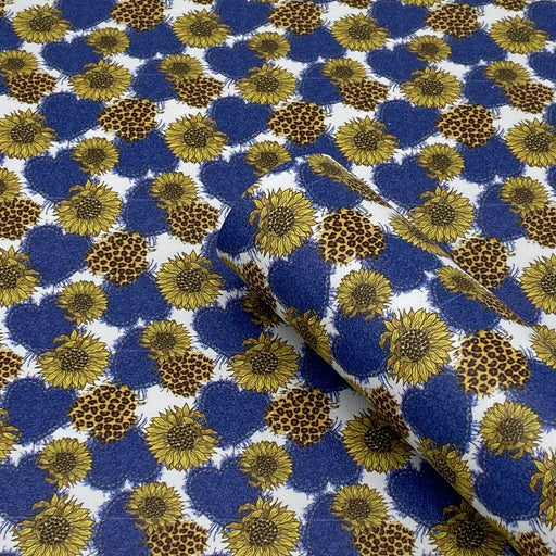 Denim Sunflower Printed Marine Vinyl Faux Leather