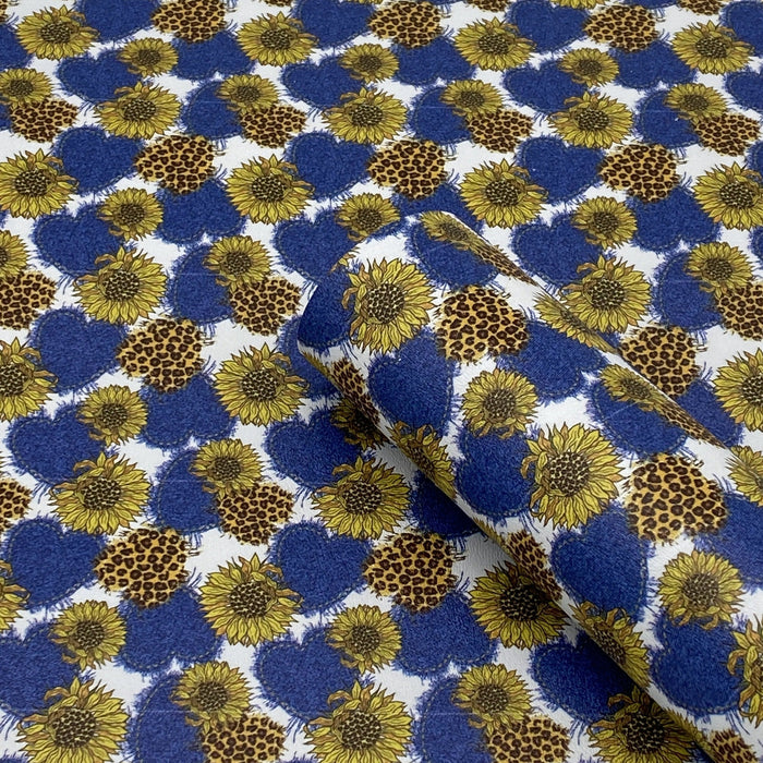 Denim Sunflower Printed Marine Vinyl Faux Leather