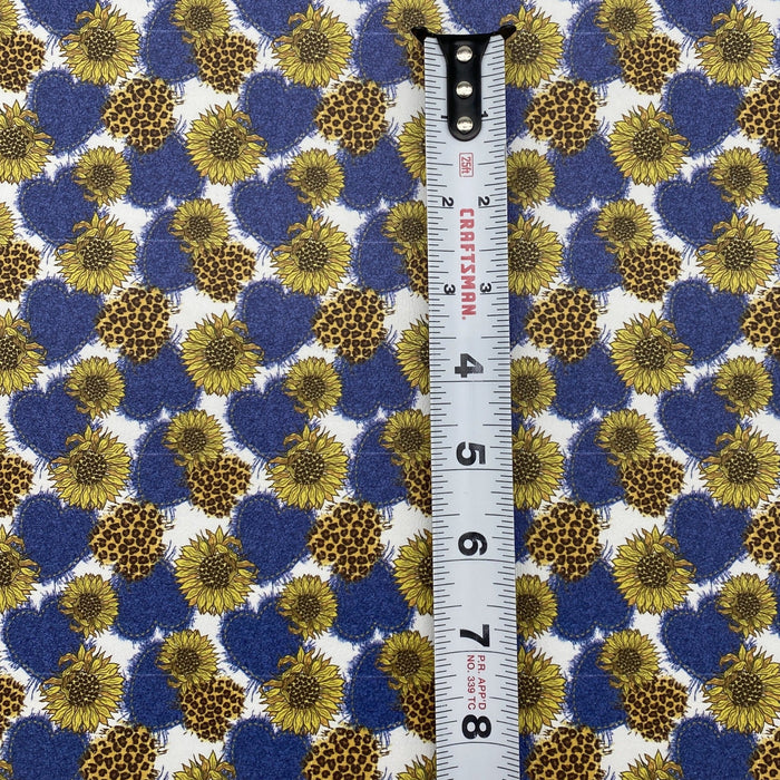 Denim Sunflower Printed Marine Vinyl Faux Leather