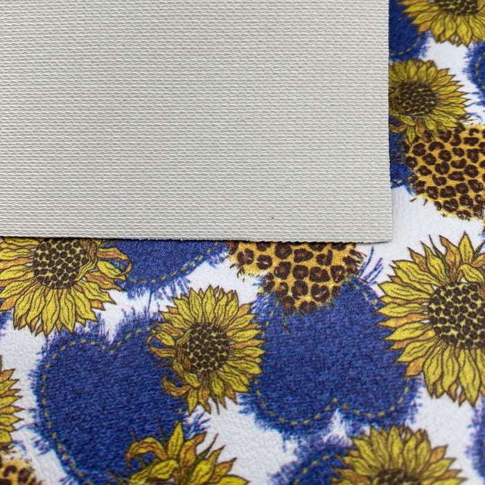Denim Sunflower Printed Marine Vinyl Faux Leather
