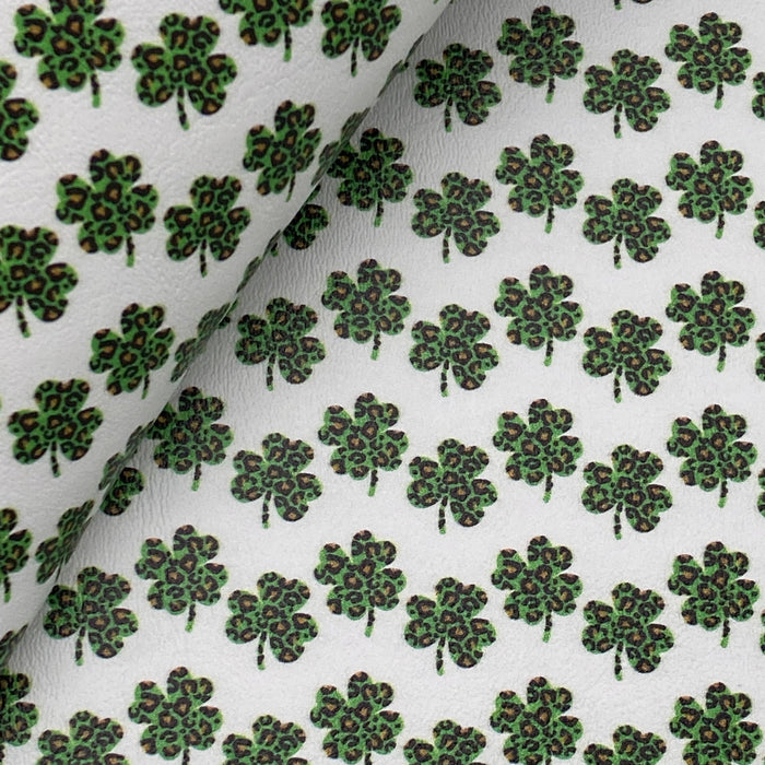 Leopard Shamrock Printed Marine Vinyl Faux Leather