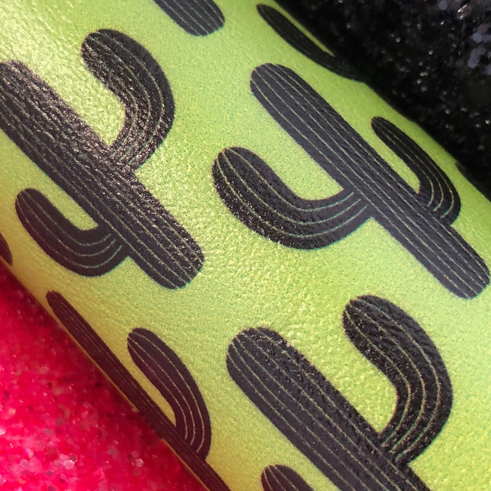 Saguaro Cactus Lime Green Printed Marine Vinyl Faux Leather